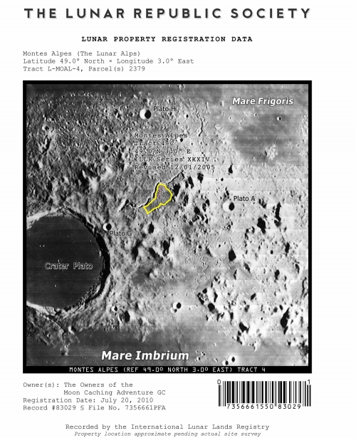 Lage Mondgrundstück Moon Caching Adventure Geocoin